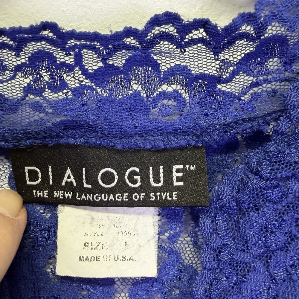 Vintage Dialogue Woman's Lace Blouse Cardigan Size L Royal Blue Feminine Layer‎ - Picture 4 of 12